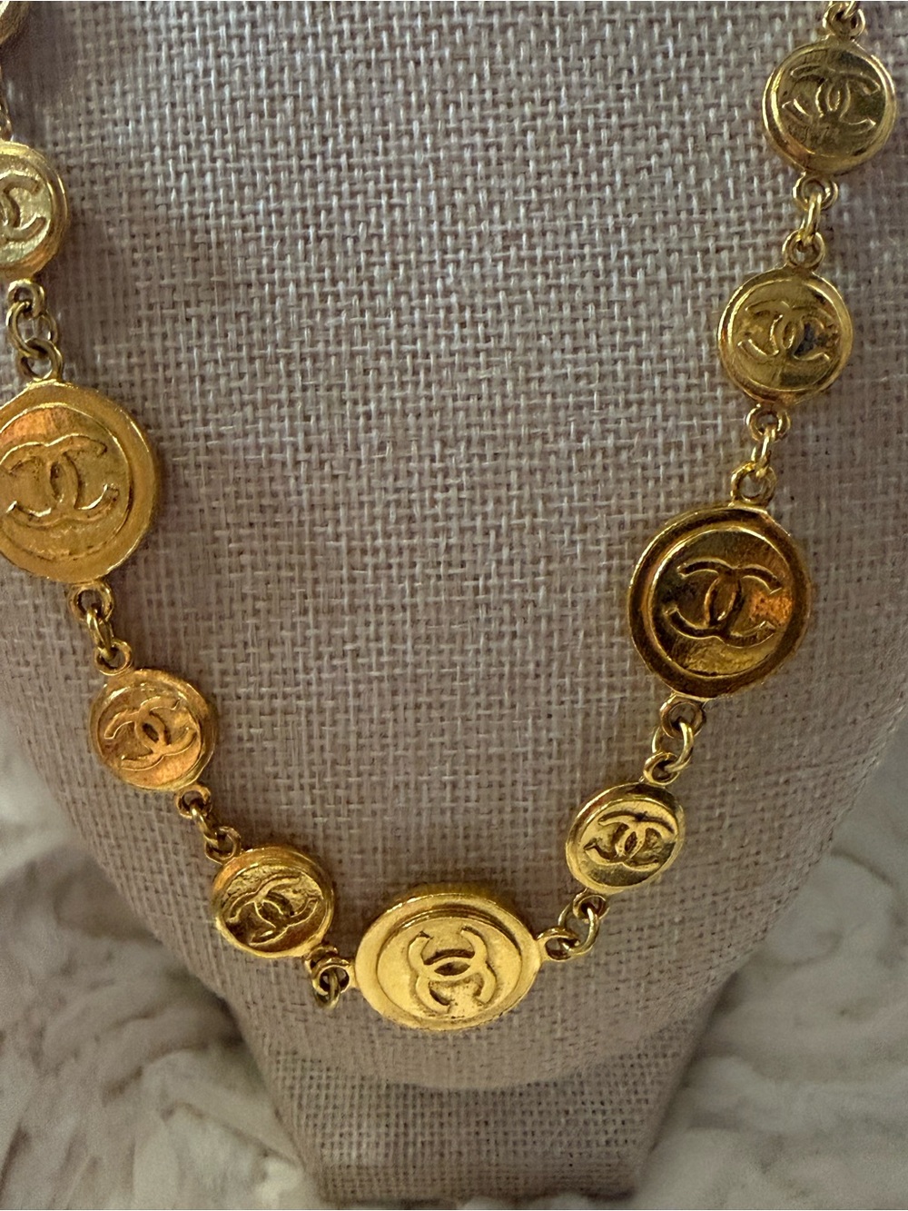 CHANEL Gold CC Medallion Link Necklace with COA.